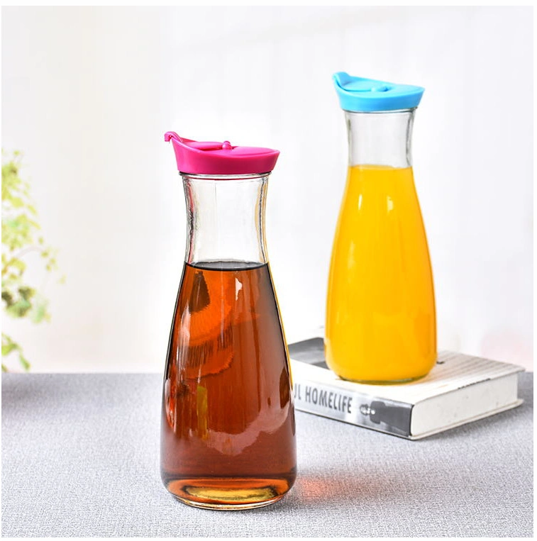 Clear 1000ml 1L Cone Shaped Empty Wide Mouth Milk Juice Beverage Glass Bottle with Plastic Lid