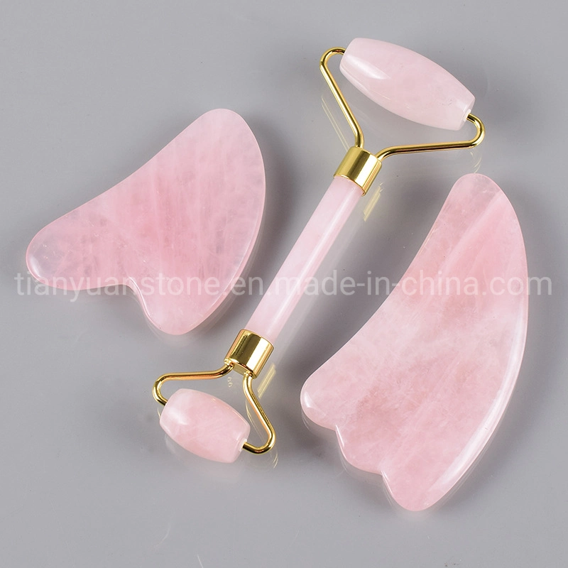 Skin Massage Clear Crystal Natural Jade Stone Pink Quartz Roller