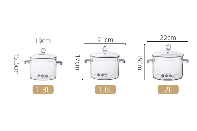 High Quality Transparent Fire Safe Glass Cooking Pot Kitchen Glass Cooking Pot with Glass Cover