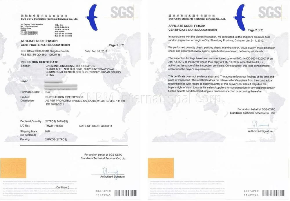 Accesorios de hierro fundido para PVC y tubos de hierro dúctil