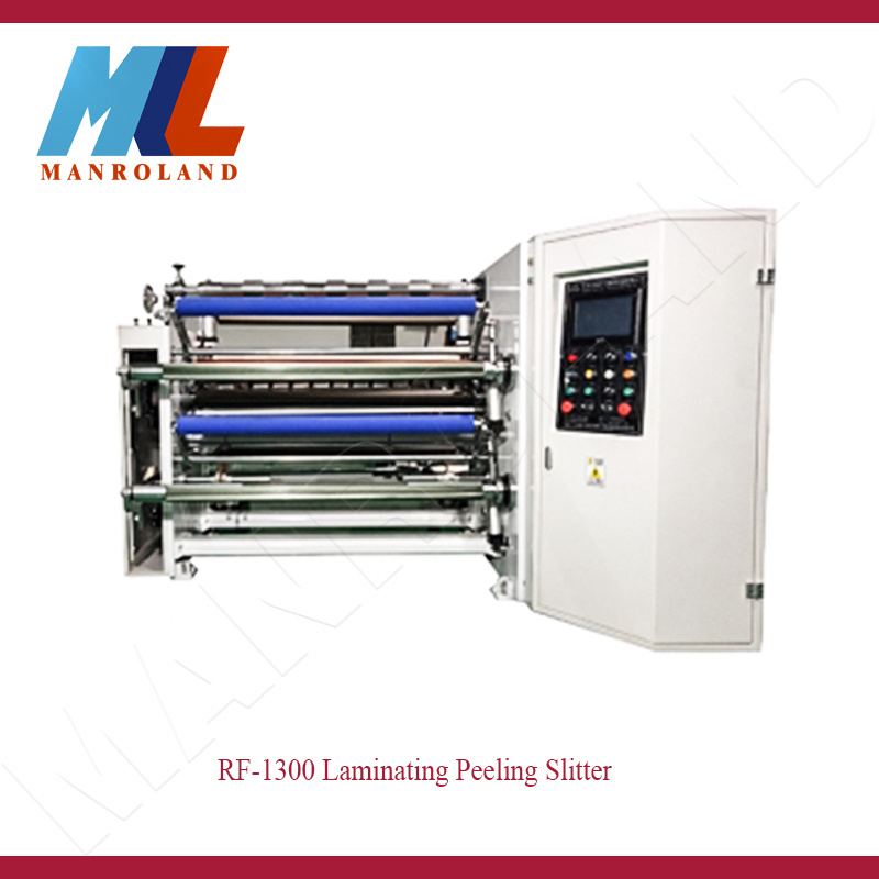 RF-1300 High Precision Non-Dry Adhesive Products, Roll Paper Peeling Laminating Slitter.