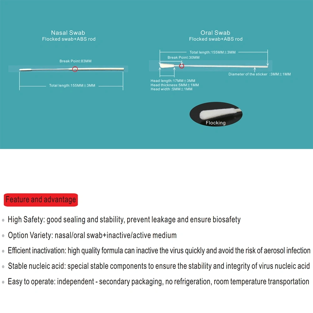 FDA Disposable Viral Transport Tube Nasopharyngeal Swab Eua Throat Swab Vtm Tube Virus Transport Tube