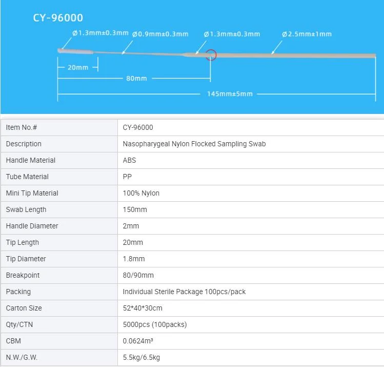 Nylon Flocked Nasopharyngeal /Buccal/Throat Swab Sterile Sampling Kit Specimen Collection Nasal Swab Sterile Test Swab