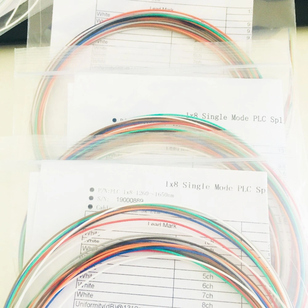 1X2 1X4 1X8 Fiber Optic Bare PLC Splitter Without Connector Colorful Cable 0.9mm G657A1