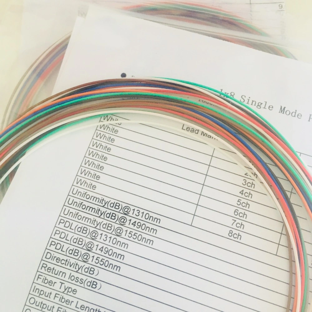 1X2 1X4 1X8 Fiber Optic Bare PLC Splitter Without Connector Colorful Cable 0.9mm G657A1