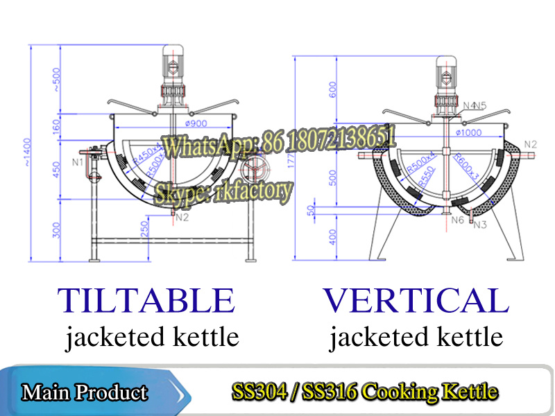 500L Cooking Kettle Cooking Pan Ss304 Jacketed Cooking Kettle Ss316 Cooker