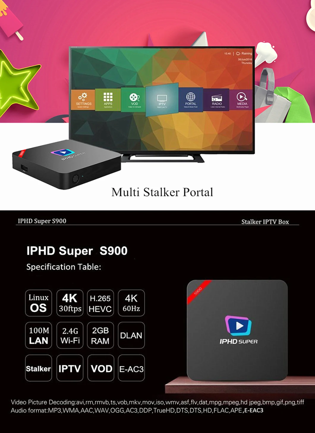 Ott Super Iphd S900 IPTV TV Box STB Provide 3000+ Live Channels Year Free Service Included