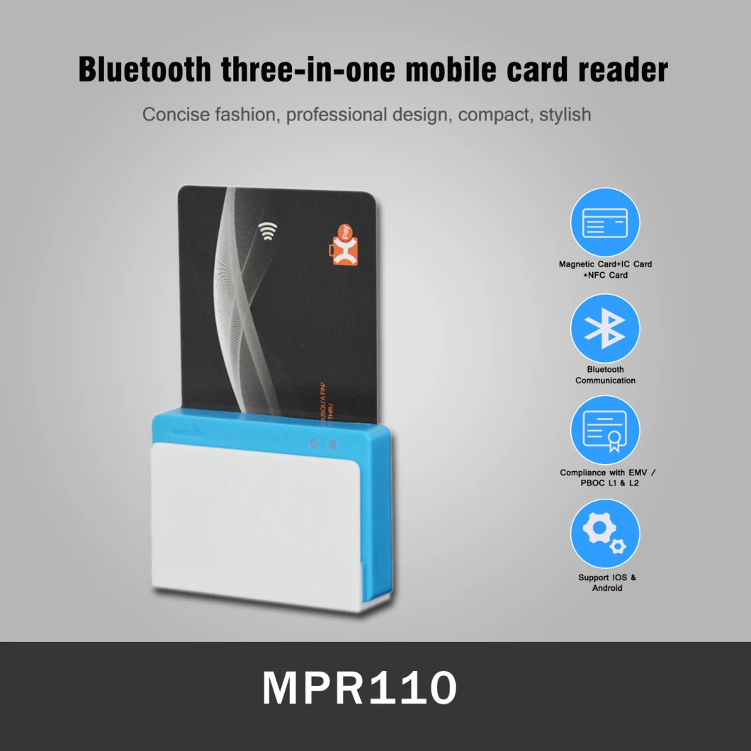 NFC+IC+Magnetic 3 in 1 EMV Wireless Mpos Mobile Card Reader Writer Mpr110