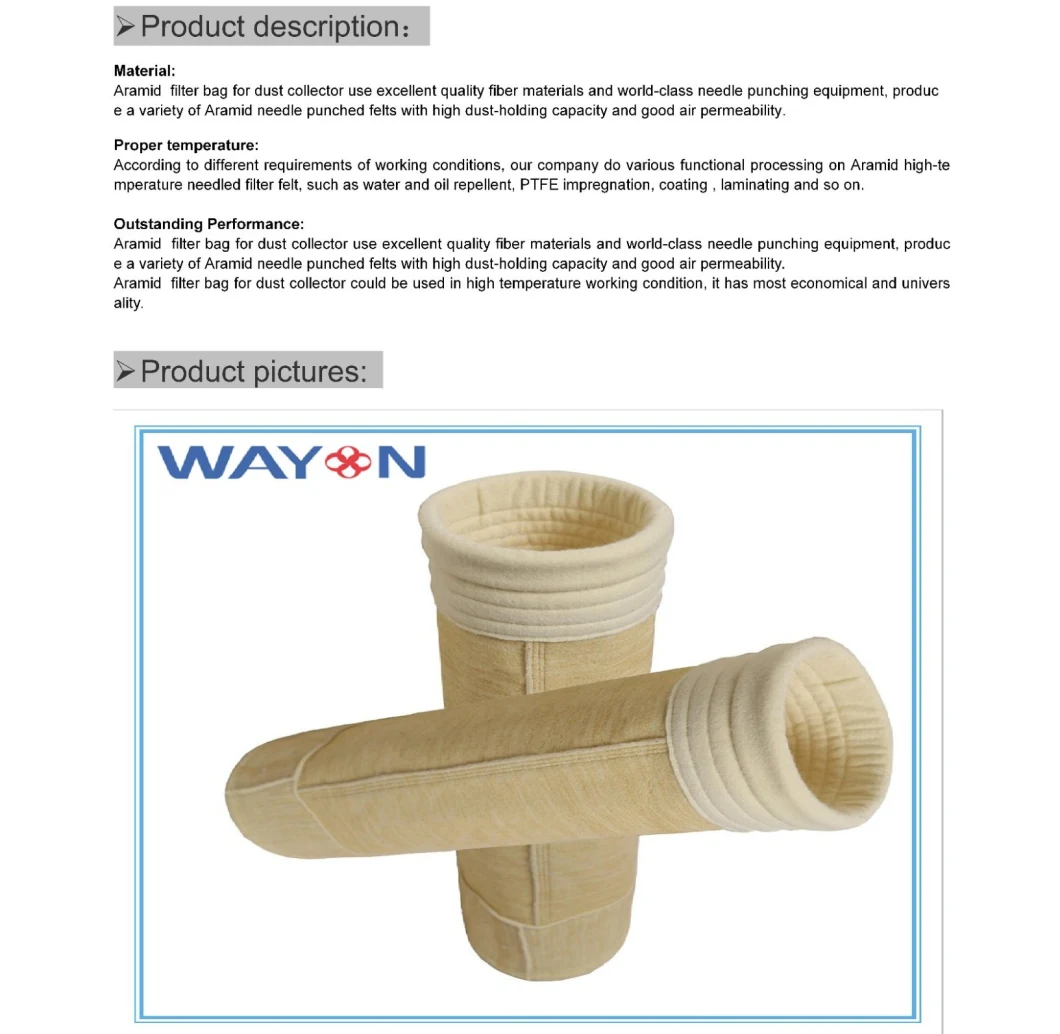 Industrial Dust Collection Steel Plant Cement Plant Aramid Filter Bag