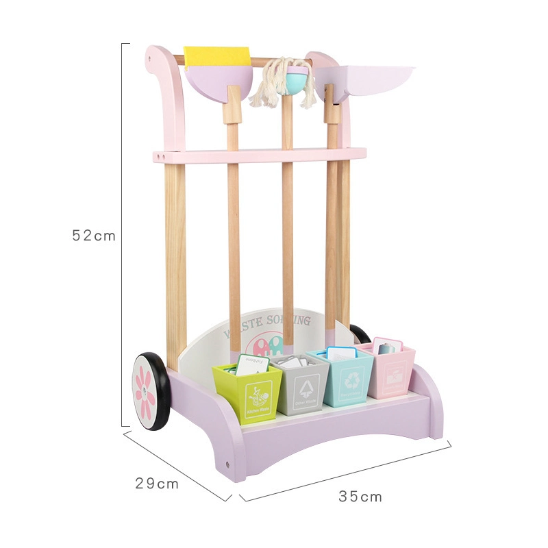 Wooden Detachable Cleaning Cart Toy Set Kids 2 Years up with Hanging Stand Educational Learning Housekeeping Broom Mop Duster Dustpan Brush Rug Kitchen Cleaning