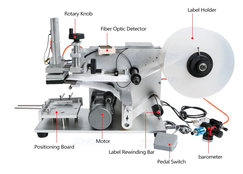 Zonesun Tb-60 Tabletop Semi Automatic Bottle Labeling Machine Adhesive Sticker Glass Jar Plastic Flat Labeling Machine