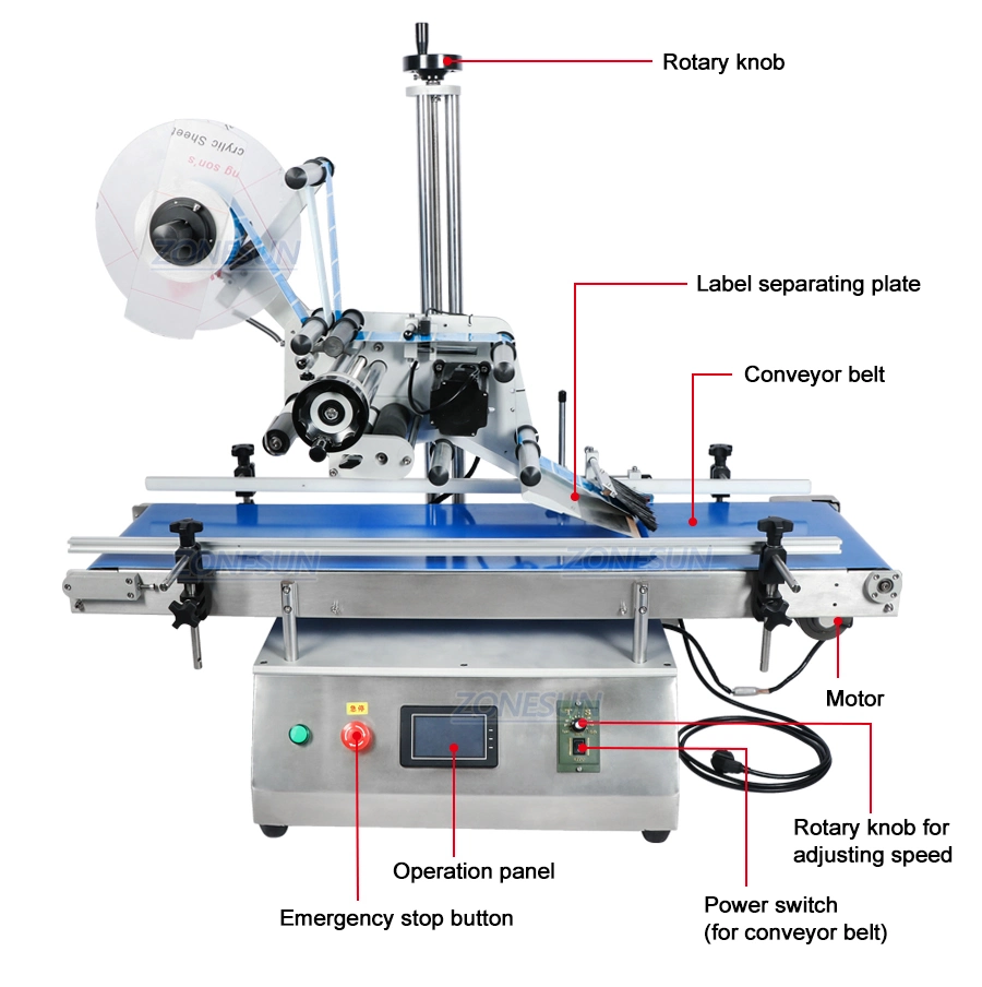 Zonesun Desktop Automatic Flat Surface Bottle Box Pouch Labeling Machine for Plastic Bags Bottle Lid Caps