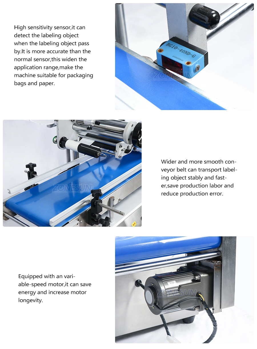 Zonesun Desktop Automatic Flat Surface Bottle Box Pouch Labeling Machine for Plastic Bags Bottle Lid Caps