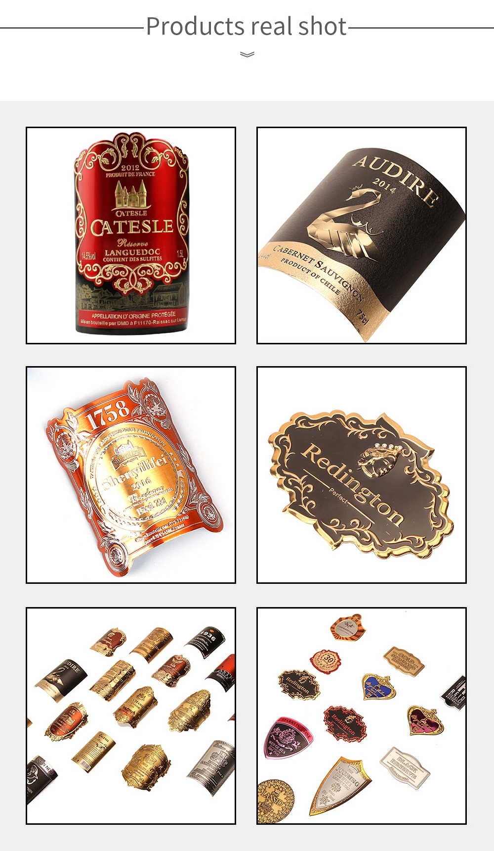 Embossed Metal Sticker Labels for Wine Bottle