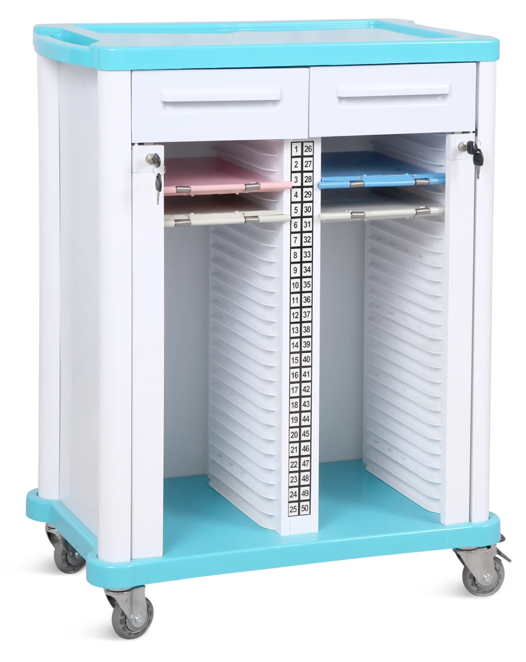 Patient Record Trolley with Drawer / Case History Trolley with Folder for Patient / Medical Record Cart