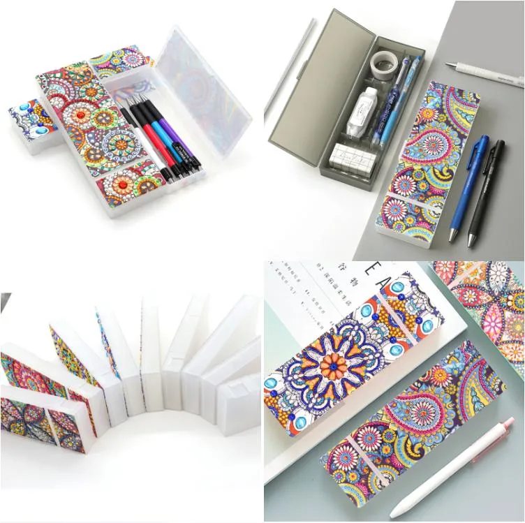 5D Diamond Painting Full Drill 2 Grids Stationery Pencil Case