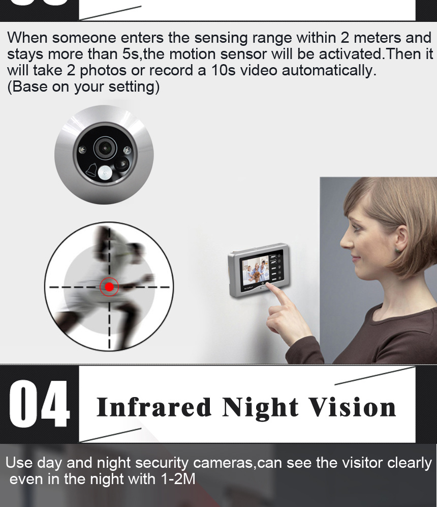 IR Infrared Camera Door Peephole Door Eye Viewer Doorbell with Motion Sensor