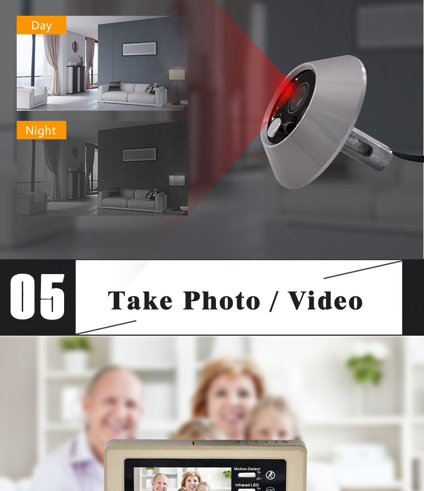 IR Infrared Camera Door Peephole Door Eye Viewer Doorbell with Motion Sensor