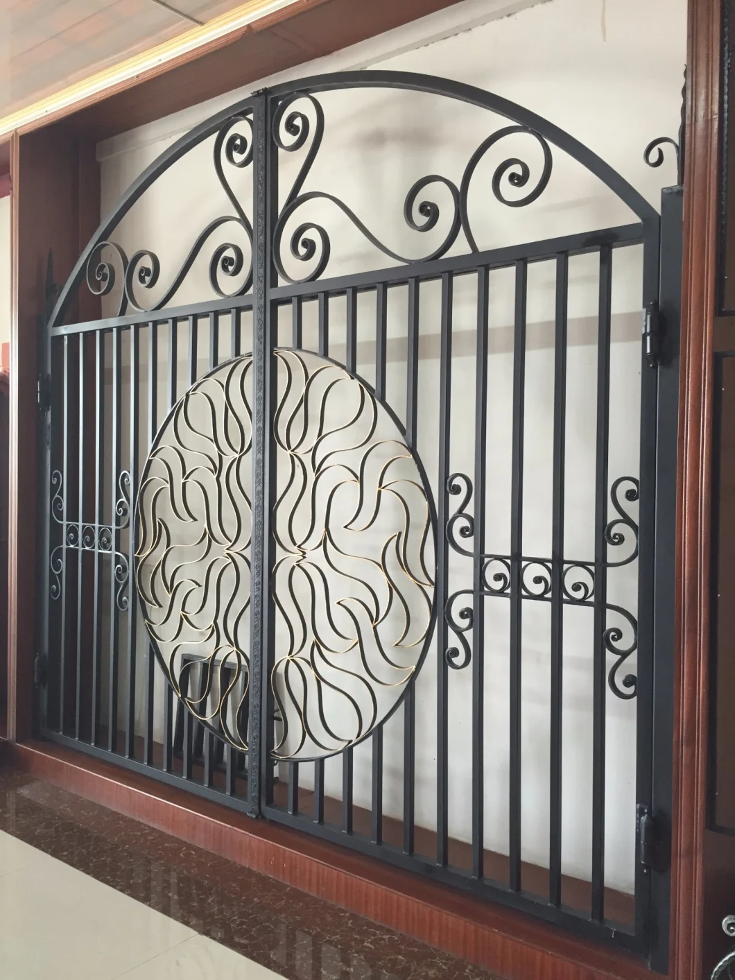 Hot Galvanized Main Entrance Door Wrought Iron Entry Door Double Door with Transom