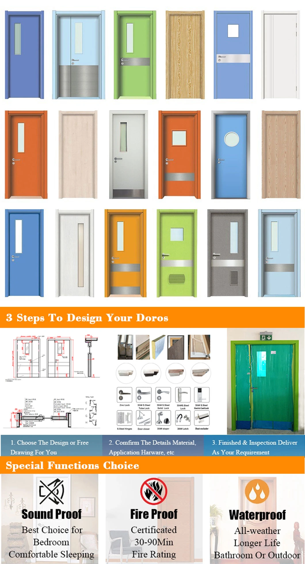 High Quality Kindergarten Furniture Flush Wooden Door Automatic Hospital Doors