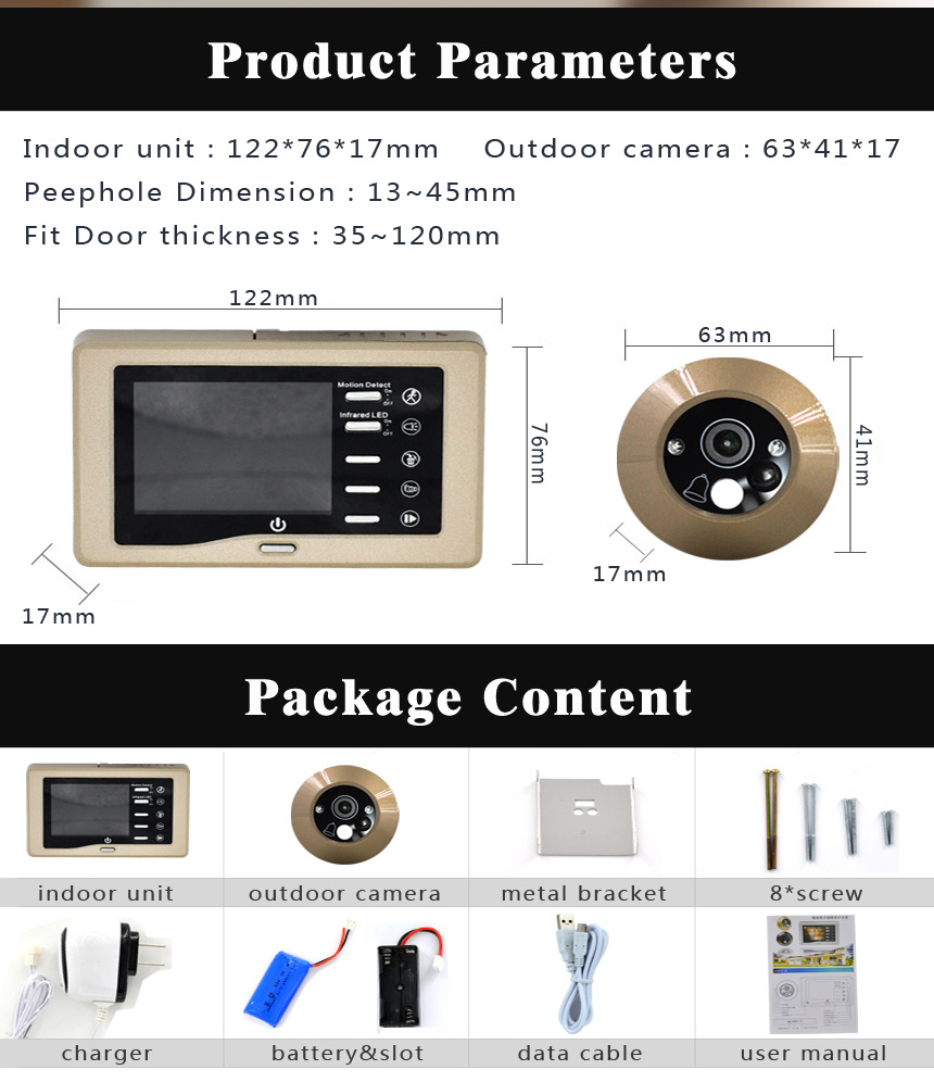 IR Infrared Camera Door Peephole Door Eye Viewer Doorbell with Motion Sensor