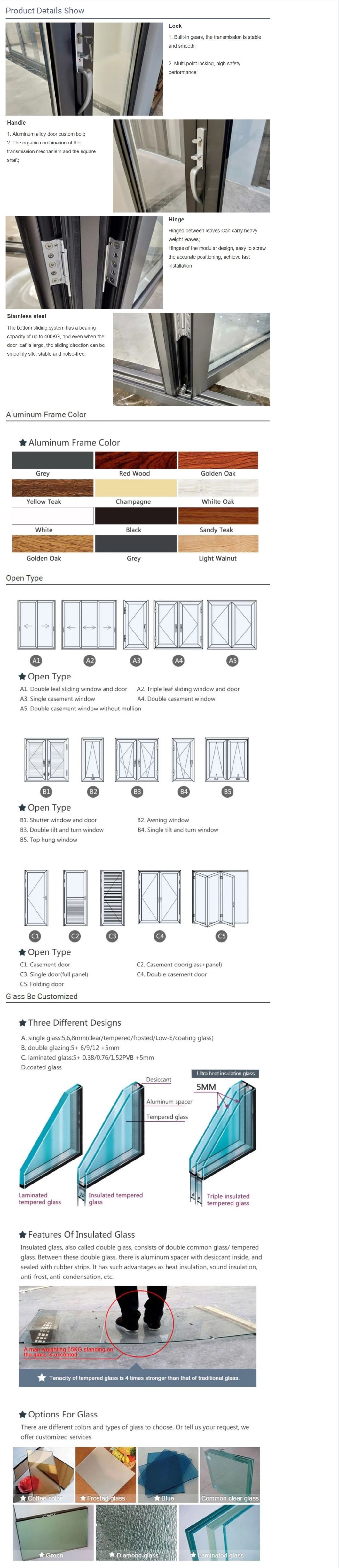 Luxury Exterior Aluminium Bi-Fold Doors Double Glass Burglar Proof Entrance Folding Doors