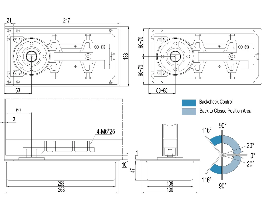 Glass & Aluminum Door Closer Automatic Door Hinge Floor Spring HD-125/1