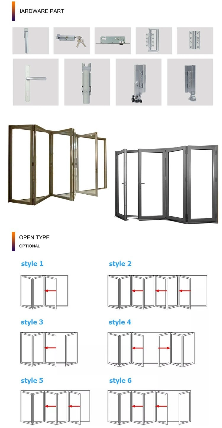 Wholesale Cheap Simple Design Exterior Frosted Glass Anodized Aluminum Slim Frame Bi Fold Doors for Shop