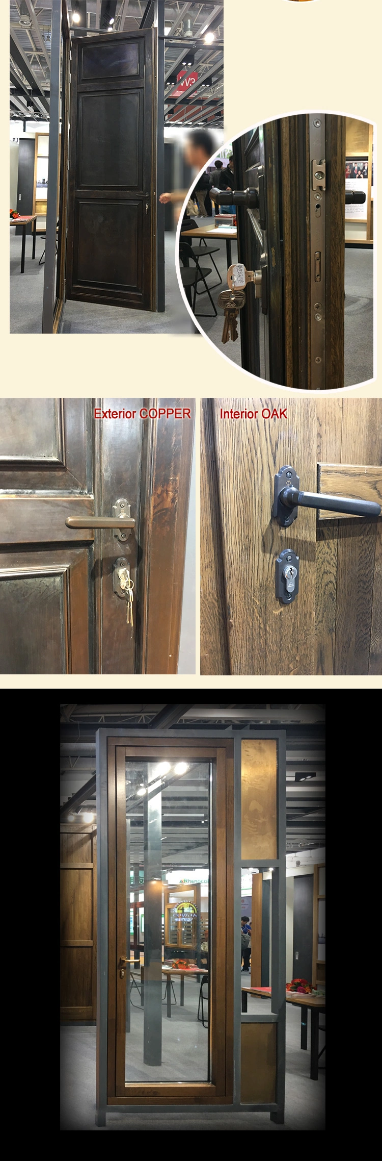 Copper Clad Oak Wood Entry Door, Copper Entrance Door, Hinged Patio Door