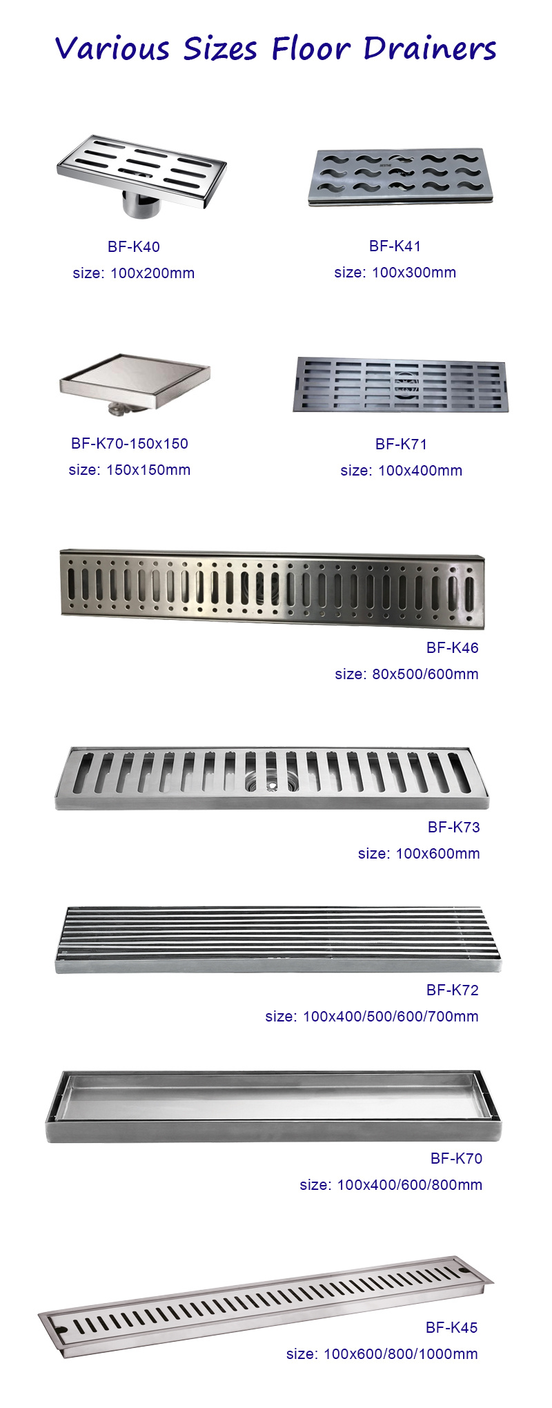 500/600mm Length SUS304 Floor Drain Bathroom Fittings (BF-K46)