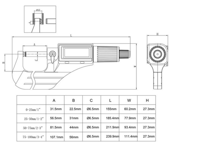 25-50mm Digital Electronic Special Spherical Anvil Tube Micrometer