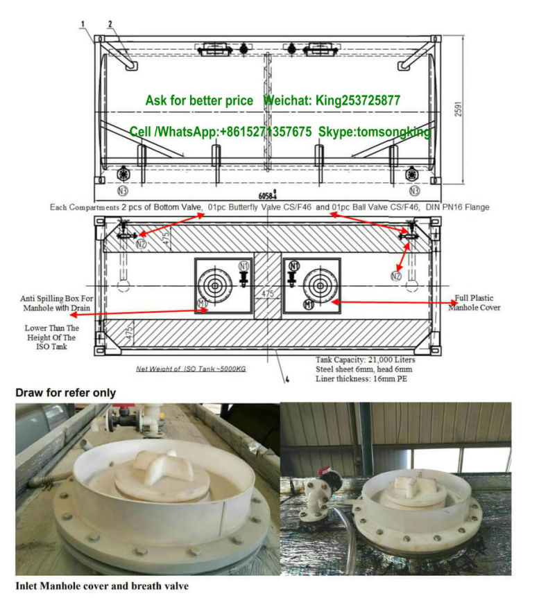 Sulfuric Acid 20FT Tank Container for Un1830 (Sulphuric acid 98.0% H2SO4 Isotank)