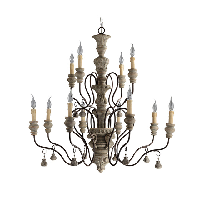 Gray Wood and Iron Chandelier E14/E14 Socket (WH-CI-14)