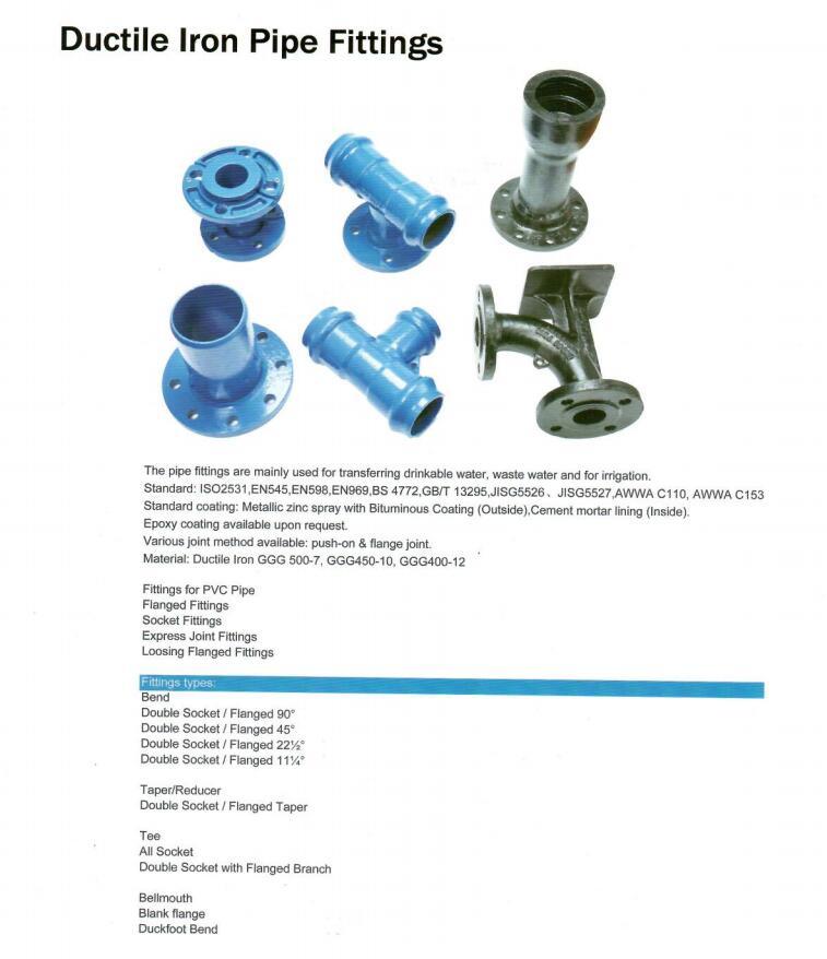 ISO2531, En545, En598, Ductile Iron Cast Iron Pipe Fittings for PVC Pipe and Ductile Iron Pipe