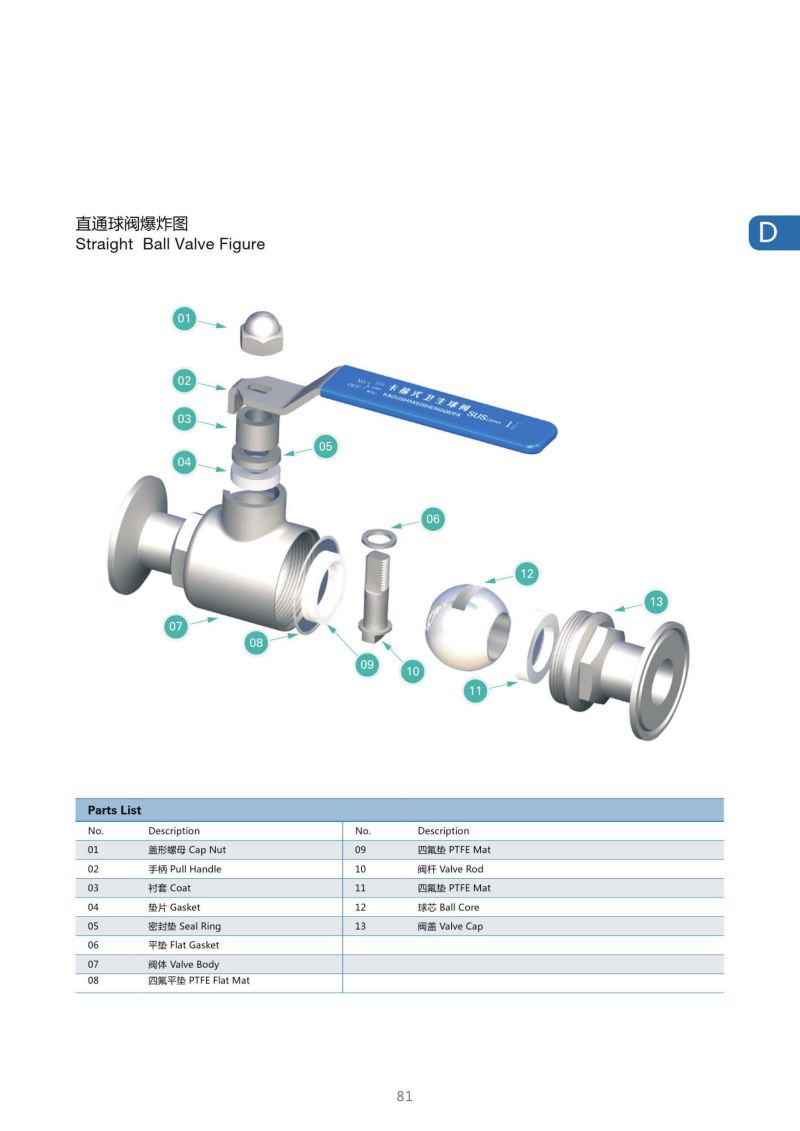 SS304 Sanitary Stainless Steel Three Way L Port Sanitary Ball Valves