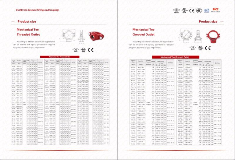 FM UL Approved Ductile Iron Pipe Fittings Grooved Mechanical Tee