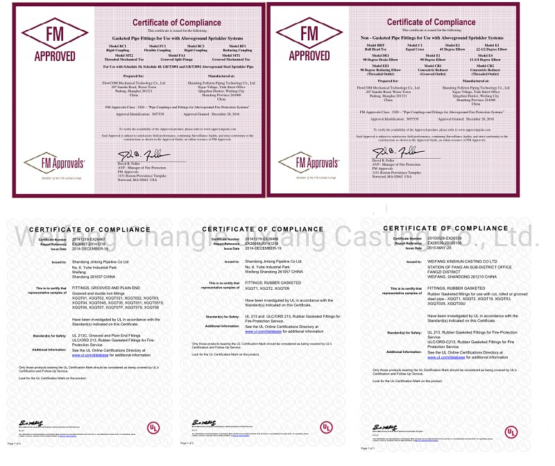 FM/UL Listed Cast Iron Grooved Pipe Fittings with UL FM Certificate