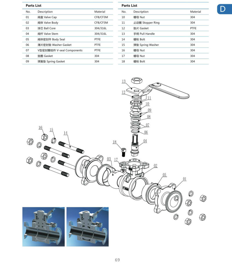 SS304 Sanitary Stainless Steel Three Way L Port Sanitary Ball Valves