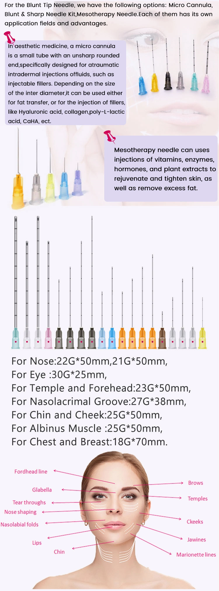 Chinese Supplies Disposable Syringe Needle Micro Cannula Filler Needle for Sale