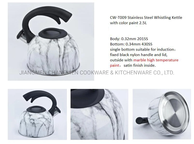 2.5L Wholesale Bulk Household Used Stainless Steel Marble Paint Induction Whistling Kettle