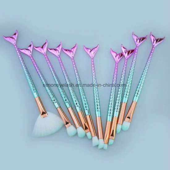 10PCS Mermaid Brushes Set Makeup Foundation Eyebrow Eyeliner Cosmetics Concealer Brushes