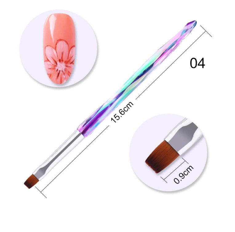 Professional High Quality Rainbow Plastic Acrylic Polish Brush for Nails Painting Dotting Liner Pen Nylon Gel Nail Art Brushes