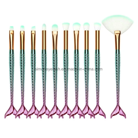 10PCS Mermaid Brushes Set Makeup Foundation Eyebrow Eyeliner Cosmetics Concealer Brushes