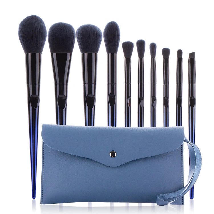 Amazon Hot Sale Low MOQ Private Label Nice Gradient Blue 10PCS Makeup Brushes Set