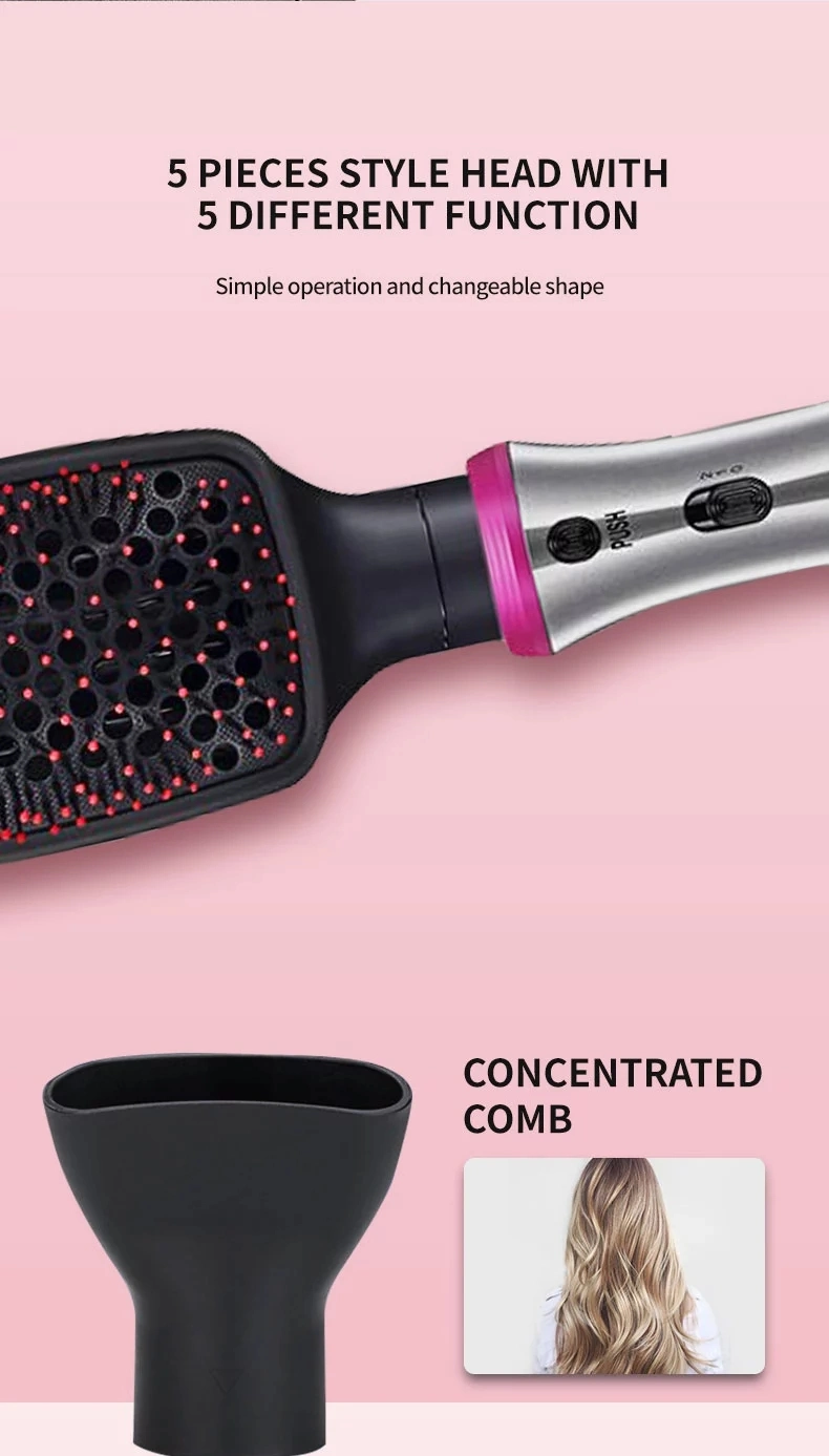 2020 Hot Sell Professional 5 in 1 Volumizer Blow Dryer One Step Hair Straightener Curler Comb Electric Hair Dry Brush Hair Brush