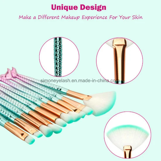 10PCS Mermaid Brushes Set Makeup Foundation Eyebrow Eyeliner Cosmetics Concealer Brushes