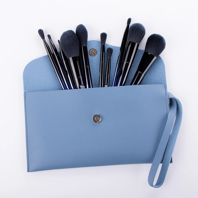 Amazon Hot Sale Low MOQ Private Label Nice Gradient Blue 10PCS Makeup Brushes Set