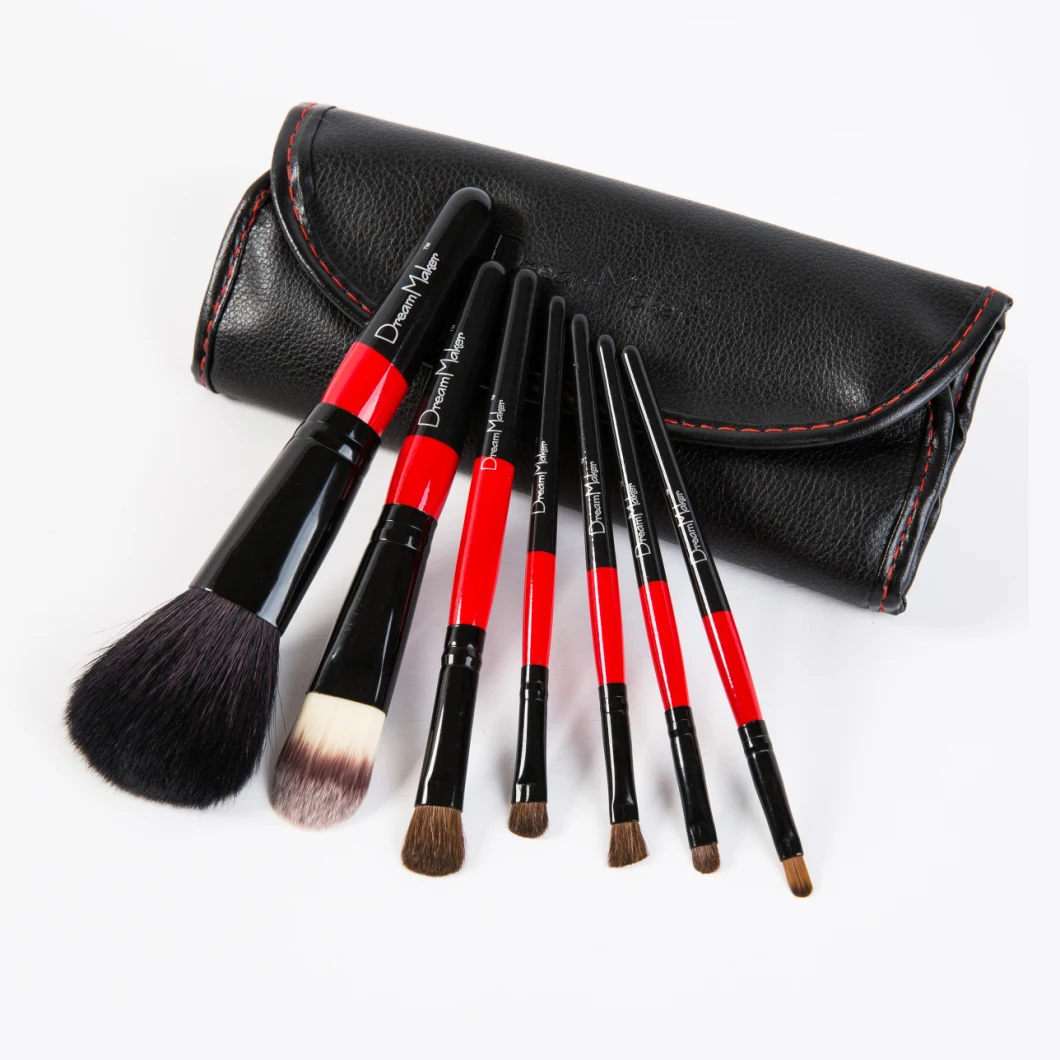 7PCS Goat Hair Professional Cosmetic Brush with Leather Case