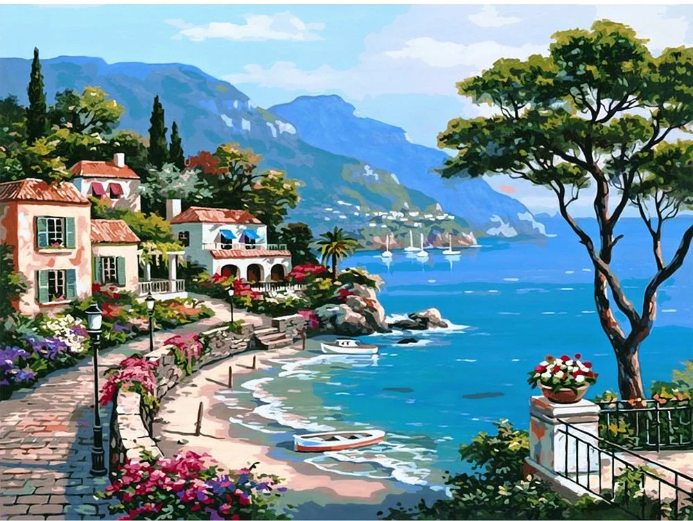 DIY Canvas Oil Painting Seaside City Paint by Number Picture on Canvas The Canvas Print Living Room