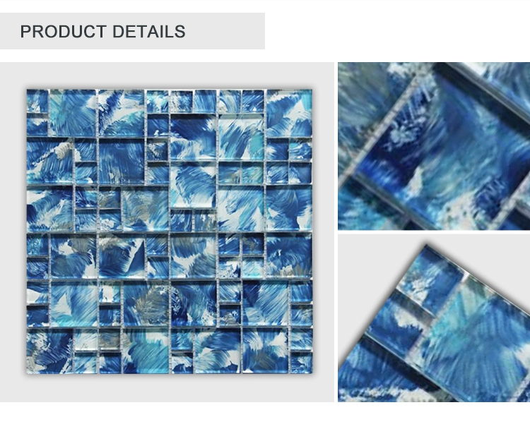 Stock Hand Paint Square Art Pattern Mix Blue Crystal Cheap Glass Mosaic